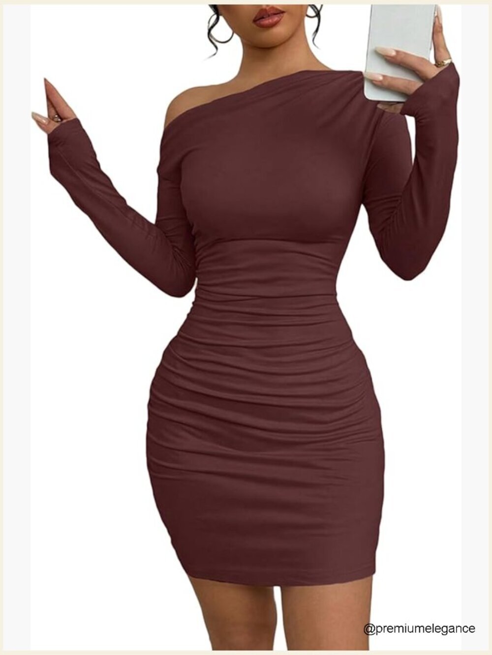 Off the Shoulder Long Sleeve Ruched Bodycon Mini Dress for Party
